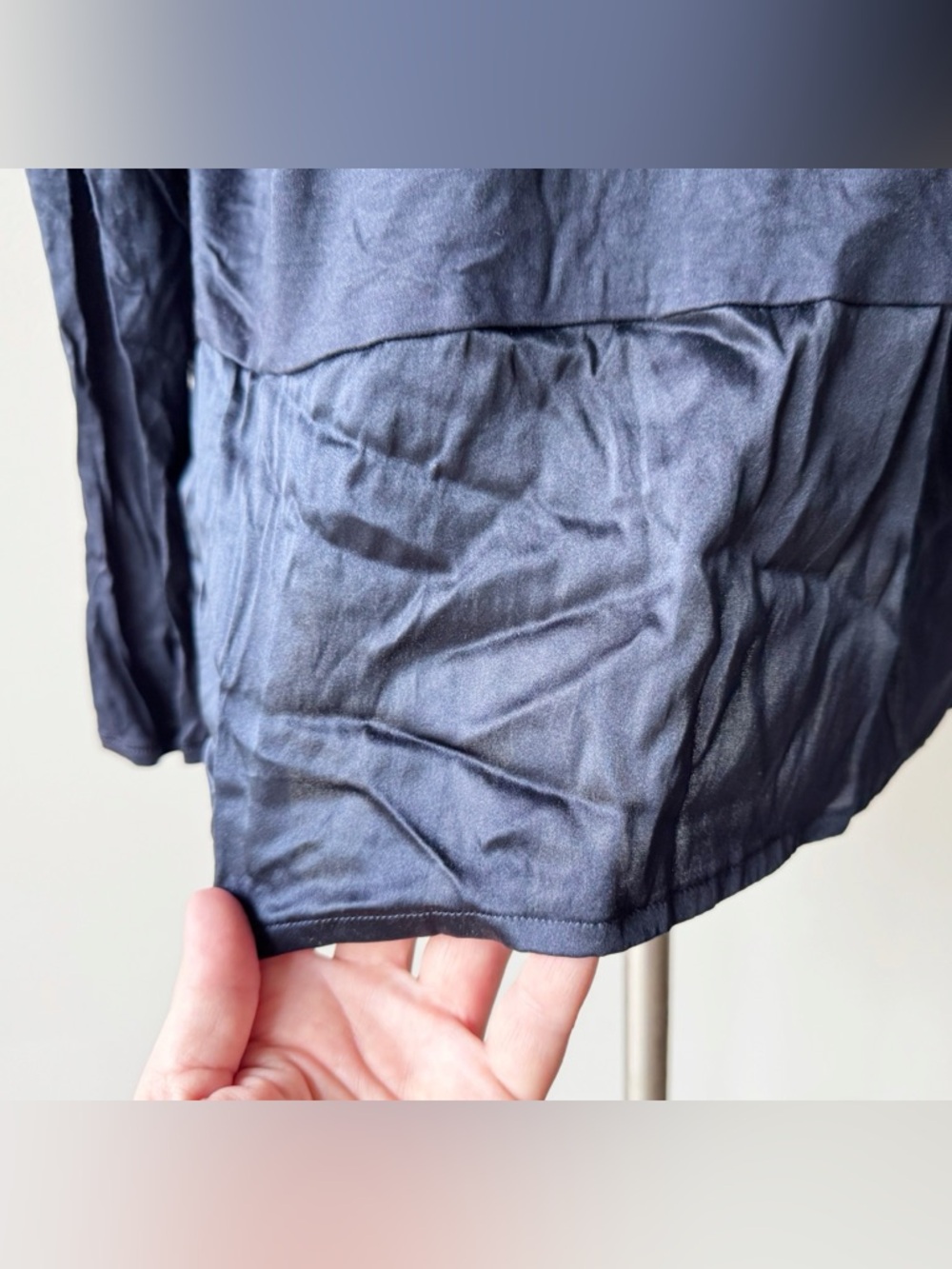 Hanro Navy Blue Modal / Silk Button Down Sleep Shirt - Picture 8 of 13